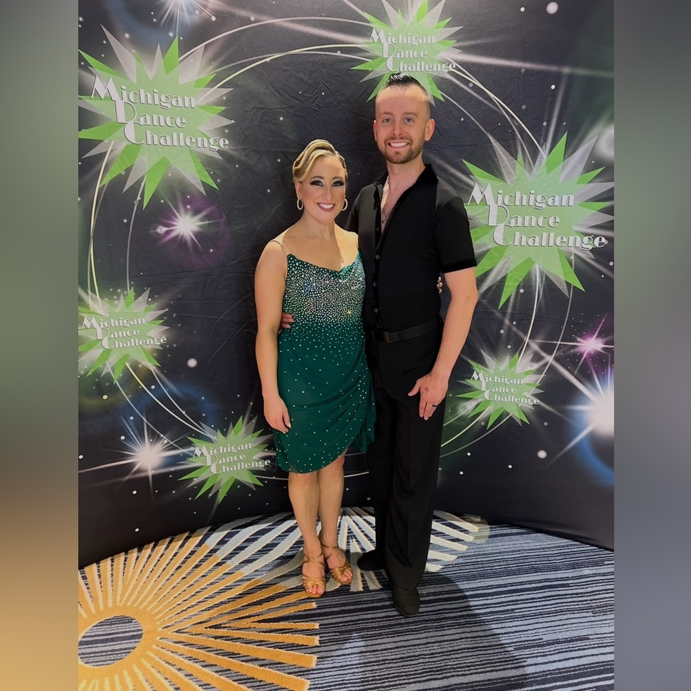 Green Rhinestoned Dance Costume Dress
